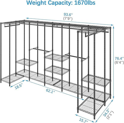 VIPEK U70 Extra Large Heavy Duty Clothes Rack, Freestanding Portable Closet for Bedroom Storage Wardrobe Closet Organizer Wire Clothing Rack for Hanging Clothes, Load 1670lbs, Black