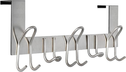 SKOLOO Over The Door Hooks - for Doors up to 1-3/4'' Thickness, Pack of 2, Metal Door Hanger with 11 Hooks, Over The Door Hanger for Coats, Hats, Towels, Silver