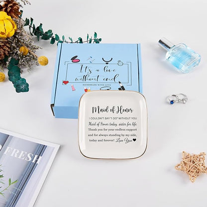 COZITED Maid of Honor Gifts Ring Jewelry Dish - Maid of Honor Today, Sister for Life, Bridesmaid Proposal Gifts for Wedding Day Matron of Honor Gifts from Bride