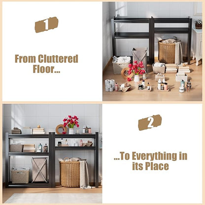 Over The Washer and Dryer Storage Shelf with Baskets, Multi Functional Storage Rack Storage Shelf Organizer Black for Laundry Room,Suit Washing Machine Width Within 32.6", Hold 500 lb, Black