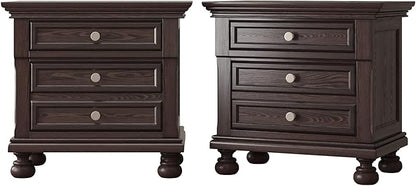 AMERLIFE Fully Assembled Nightstand Set of 2, Solid Wood End Table with 2 Storage Drawers, 26" Extra Large Traditional Bedside Cabinet for Bedroom, Dark Brown