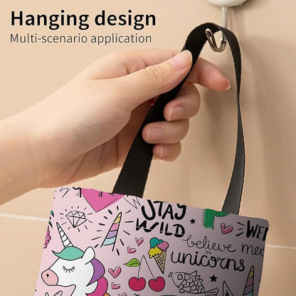 Plastic Bag Holder, Wall Mount Grocery Bag Organizer, Funny Hanging Trash Bag Storage Dispenser for Home Kitchen Cute Unicorn
