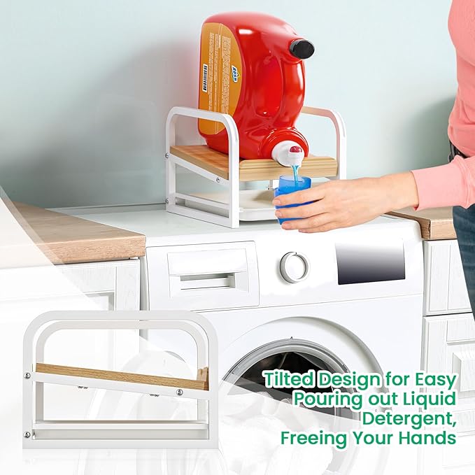 Laundry Detergent Holder Liquid Laundry Detergent Riser and Stand with Drip Tray for Laundry Room Organization (Tilted-White)