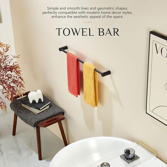 KOKOSIRI Towel Rack Black Bathroom Wall Mounted Towel Holder 20-Inch Bath Towel Bar Hanger Bathroom Hardware Accessories Stainless Steel, B4007BK-L20