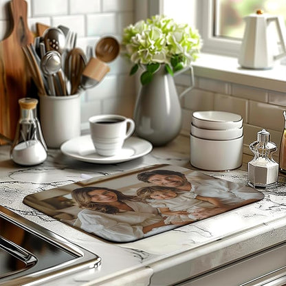 Wnoesat Custom Drying Mat with Picture Text Personalized Photo Dish Drying Mats for Kitchen Counter 16x18 Inch Customized Image Kitchen Accessories Microfiber Absorbent Dish Drying Pad