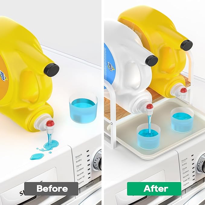 Laundry Detergent Holder Stand, Liquid Detergent Dispenser Shelf Organizer with Cleanable Drip Tray, Liquid Holder Stand Catcher for Laundry Room Organization and Storage (Flat-White)