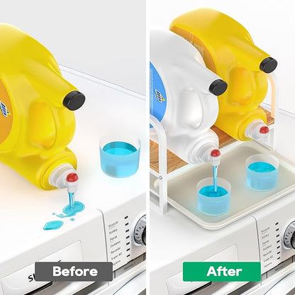 Laundry Detergent Holder Stand, Liquid Detergent Dispenser Shelf Organizer with Cleanable Drip Tray, Liquid Holder Stand Catcher for Laundry Room Organization and Storage (Flat-White)