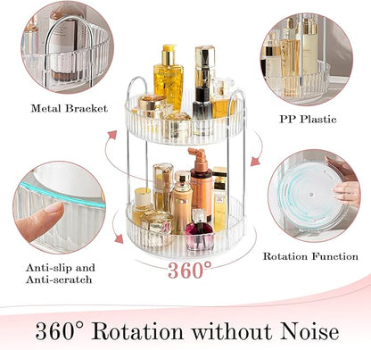 ALUYUYO Rotating Makeup Organizer, 360° Spinning Makeup Storage Holder Rack, Dresser Bathroom Organizer Countertop, Large Capacity Perfume Skincare Lipstick Organizer for Vanity.(2 Tiers, Transparent)