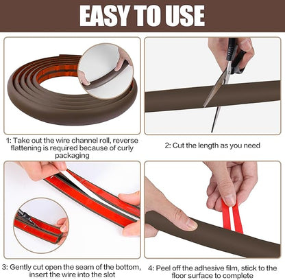 Floor Cord Cover Cable Cavity Self Adhesive Cord Hider Floor 10FT Floor Cable Management Power Cord Protector Floor Electric Cord Covers for Offices, Gym, Exhibitions (CoffeeBrown, 1.57" x 10')