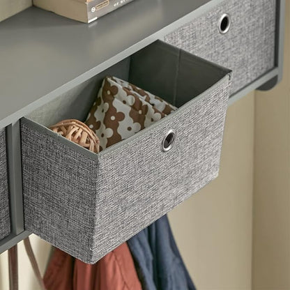 SoBuy Wall Shelf with Hooks, Coat Rack Wall Mount with Shelf Entrywall Storage Cabinet Unit with 3 Baskets 5 Hooks, Grey, FRG282-HG