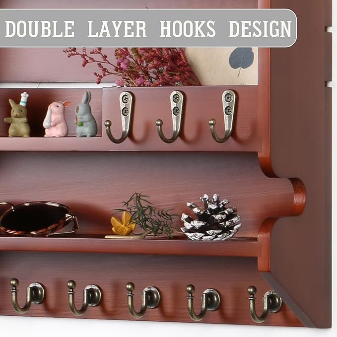 Key Holder for Wall, Mail Organizer Wall Mounted, Auburn