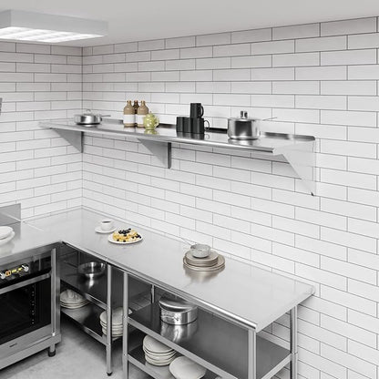 AmGood 96" Long X 18" Deep Stainless Steel Wall Shelf | NSF Certified | Appliance & Equipment Metal Shelving | Kitchen, Restaurant, Garage, Laundry, Utility Room