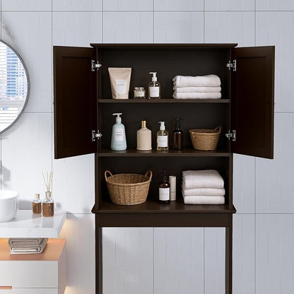 GORZING Over The Toilet Storage Cabinet, Behind Toilet Bathroom Organizer with Adjustable Shelves, Above Toilet Organizers with Barn Door, Space Saver for Restroom, Bathroom, Laundry