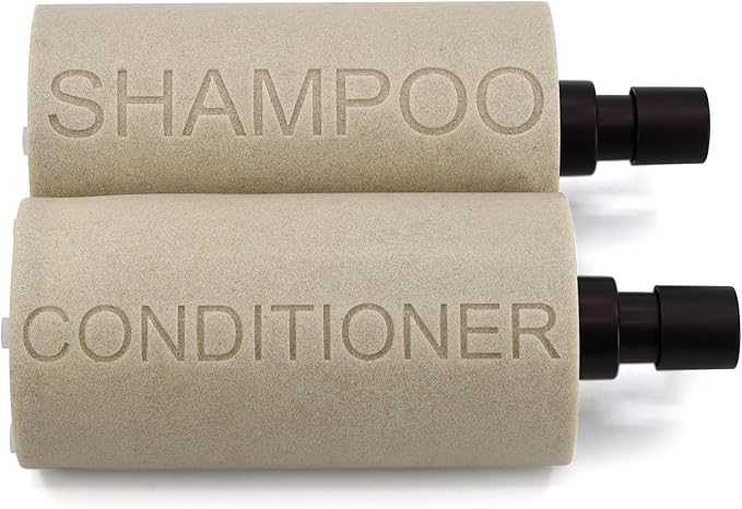 Indecor Home Resin 2 Pack Shampoo, Conditioner or Body Wash Dispenser Set, Luxurious Refillable Pump Bottles with Matte Pump Top and Embossed Text, Durable Design for Bathroom and Shower