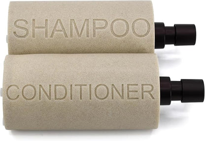 Indecor Home Resin 2 Pack Shampoo, Conditioner or Body Wash Dispenser Set, Luxurious Refillable Pump Bottles with Matte Pump Top and Embossed Text, Durable Design for Bathroom and Shower
