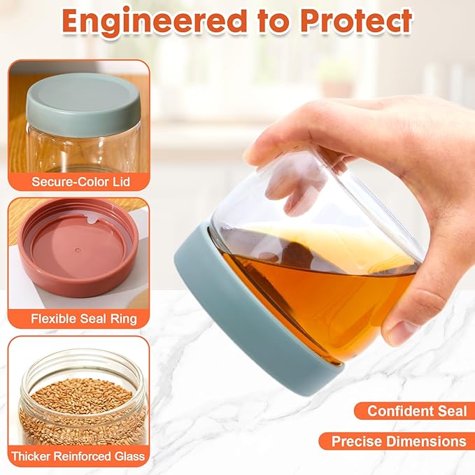 Premium 10oz Borosilicate Glass Jars with Airtight Lids (4 Pack) - Freezer, Oven, Microwave & Dishwasher Safe (-4°F to 446°F), Stackable for Spices, Coffee, Chia Pudding, Snacks & Pantry