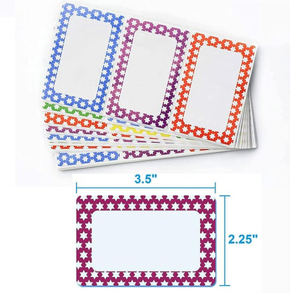 Plain Name Tags Stickers Colorful Star Border All Purpose Labels - 200 Stickers, Strong Adhesive (3.5 x 2.25 inch)