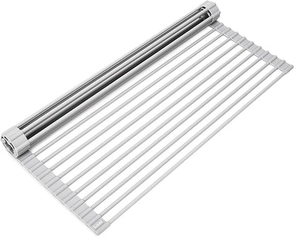 Surpahs 20.5 x 15.5 Inch Roll-Up Dish Drying Rack, Fits Sinks up to 19.5 Inch Wide, Heavy-Duty Premium Silicone, Strong Support, Non-Slip, Heat-Resistant, Warm Gray