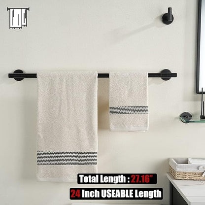 JQK Oil Rubbed Bronze Towel Bar, 27 Inch 304 Stainless Steel Thicken 0.8mm Towel Rack Bathroom, Towel Holder Wall Mount, Useable Length 24 Inch 2 Pack, TB110L24-ORB-P2