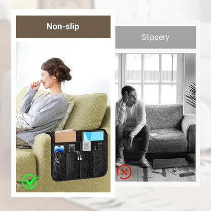 Meeall Armchair Caddy & Remote Control Holder for Couch & Recliner | Non-Slip Armrest Organizer with 6 Pockets for TV Remote, Phone, Tablet, Magazine & More, 19 x 35 Inches, Black