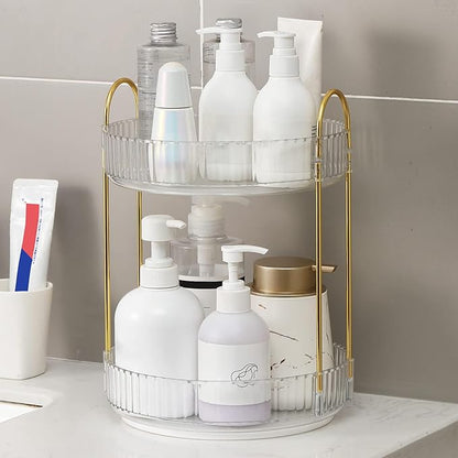 Weidace 360 Rotating Makeup Organizer for Vanity, Bathroom Countertop Spinning Perfume Organizer, High-Capacity Cosmetic and Skincare Dresser Make Up Holder Rack (2 Tiers, White)
