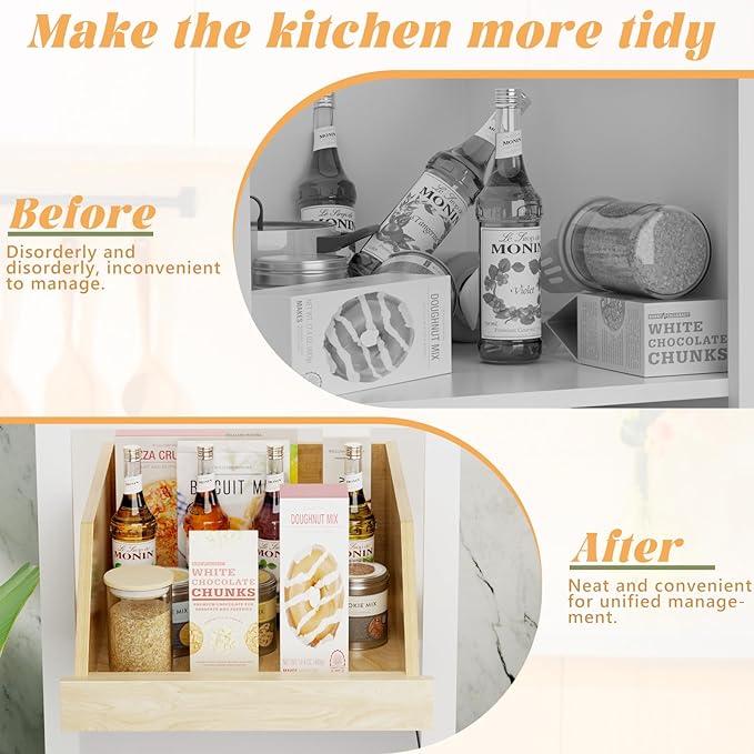 Pull Out Cabinet Organizer, Slide Out Wood Drawer Shelf, Pull Out Drawers for Cabinets, 8" High Beveled Pull Out Organizers for Kitchen Pantry, 16½" W×21" D