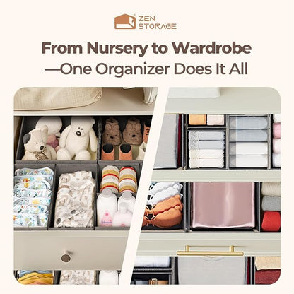 Sturdy Drawer Organizers (12-Pack) - Fabric Dresser Drawer Organizers & Dividers for Nursery Organization, Baby Organizers and Storage for Clothes, Socks & Underwear, Grey