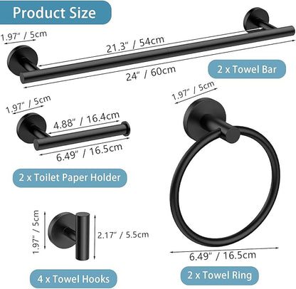 Newfun 10-Pieces 24 Inch Matte Black Bathroom Hardware Set, Includes 24 Inch Towel Racks for Bathroom Wall Mounted, Toilet Paper Holder, Towel Hooks for Bathrooms, Towel Rings for Bathroom Wall