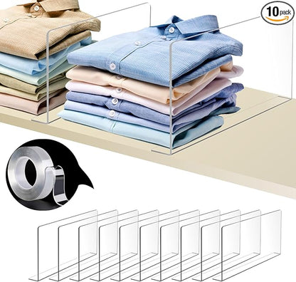 Acrylic Shelf Dividers For Closet Organization，Sweater Organizer For Closet - 10pack 8” Tall Clear Plastic Shelf Dividers For Closets Shelves Cabinets