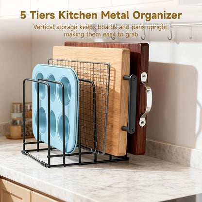 2 PCS 5-Tier Cutting Board Holders, Metal Kitchen Cabinet Organizers, Countertop or Pantry Storage Rack for Cutting Boards, Bakeware, Trays, Thin Pots, Cookbooks