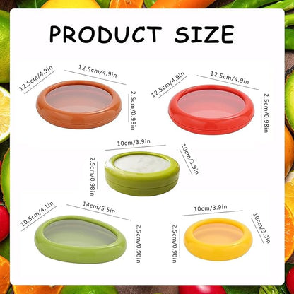 Weesdsio 5 Pcs Avocado Saver and Tomato Holder Set of 5 Reusable Storage Containers for Fridge Silicone Fruit and Vegetable Anti-Oxidation Storage Box Ideal for Garlic, Onions, Lemons, and Potatoes