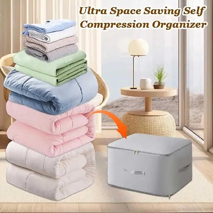 2PCS Ultra Space Saving Self Compression Organizer,Dustproof And Moisture-Proof Compression Storage Bag For King/Queen Comforters, Pillows, Bedding/Quilt, Blanket, Duvet (Pink, X-Large)