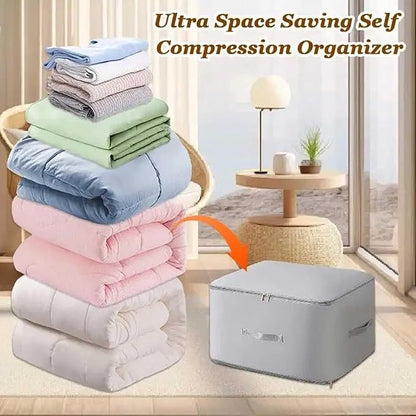 2PCS Ultra Space Saving Self Compression Organizer,Dustproof And Moisture-Proof Compression Storage Bag For King/Queen Comforters, Pillows, Bedding/Quilt, Blanket, Duvet (White, Large)