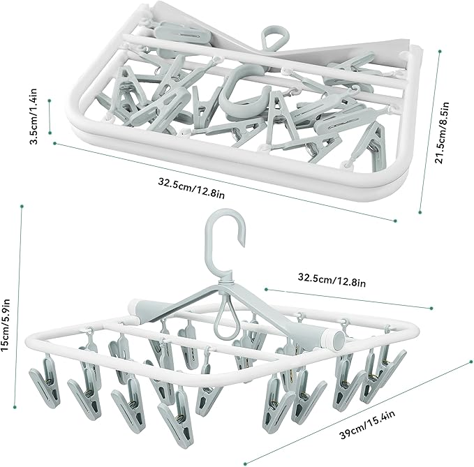 Plastic PP Drying Hanger, Anti-Rusty Drying Rack for Clothes, Socks, Lingeries, Delicates, Drying Hanger with 20 Clips for Baby Clothes, Towels