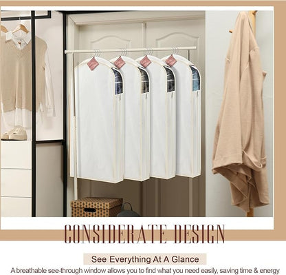 2 Sets 40 Inch Linen Fabric Bags for Hanging Clothes and Storage with Cedar Blocks for Fresh Smell and Moth Protection Sandpaper for Suit Fur Coat Jacket Sweater