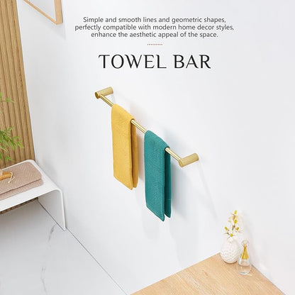 KOKOSIRI Bathroom Towel Rack Wall Mounted 24-Inch Bath Towel Bar Holders for Bathroom Hardware Accessories Brushed Gold Stainless Steel, B4007BG-L24