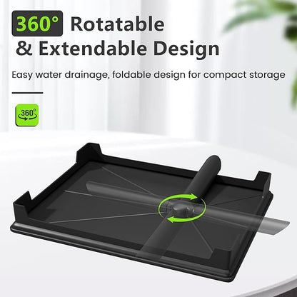 HomeCurated 2-Tier Foldable Dish Drying Rack with Drainboard, Stainless Steel Large Capacity Kitchen Counter Organizer with Cup Holder, Utensil & Cutting Board Storage, No Assembly Required, Black