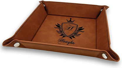 Krazy Case Personalized Leatherette Valet Tray, PU Leather Jewelry Catchall Key Phone Coin Box