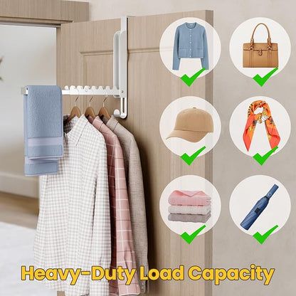 NiHome Foldable Over-The-Door Hook,Adjustable top Design,No Drill Installation Space-Saving Organizer, Portable Hanger Extra Hanging Space for Bathroom, Closet, Bedroom (White, 1PC)