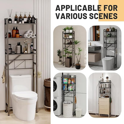 DOFIMATE Over The Toilet Storage Cabinet, Metal 3 Tier Bathroom Organizer Shelf, Stable Freestanding Above Toilet Stand, Black