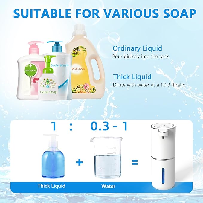 Automatic Soap Dispenser Touchless, USB Rechargeable Automatic Liquid Soap Dispenser, 12.8oz/380mL, 4 Level Adjustable, 1500mAh Smart Wall Mounted for Bathroom Kitchen Dish/Hand Soap
