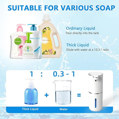 Automatic Soap Dispenser Touchless, USB Rechargeable Automatic Liquid Soap Dispenser, 12.8oz/380mL, 4 Level Adjustable, 1500mAh Smart Wall Mounted for Bathroom Kitchen Dish/Hand Soap