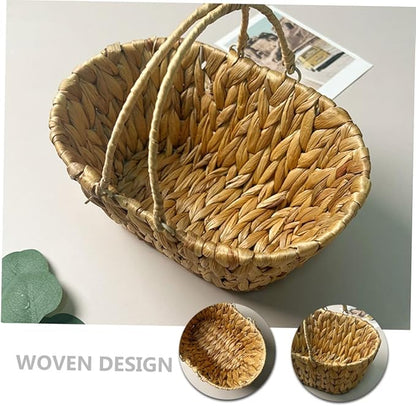 Woven Storage Basket Boho Decor Desktop Organizer Handle Storage Bins for Shelves