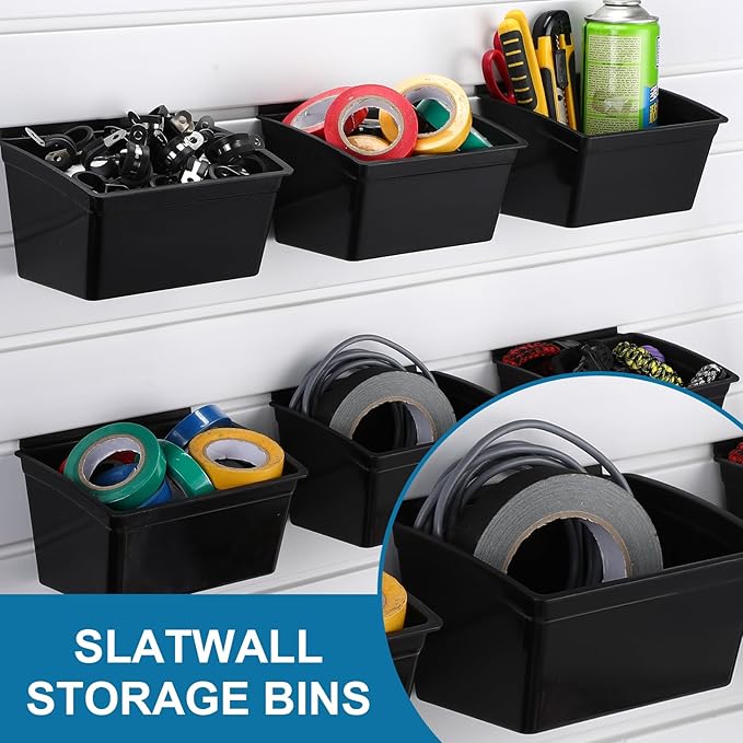 Unittype 18 Pcs Slat Wall Bins Slat Wall Accessories Storage Bins Plastic Containers Organizer for Garage Craft Room Tool Shed Workshop(Black)