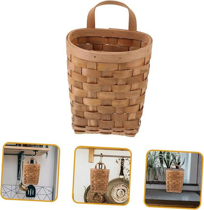 ABOOFAN Wall Mounted Hanging Storage Basket Natural Wood Woven Organizer for Kitchen Bathroom Bedroom Compact Space Saving Bin for Door and Wall Multifunctional Home Decor