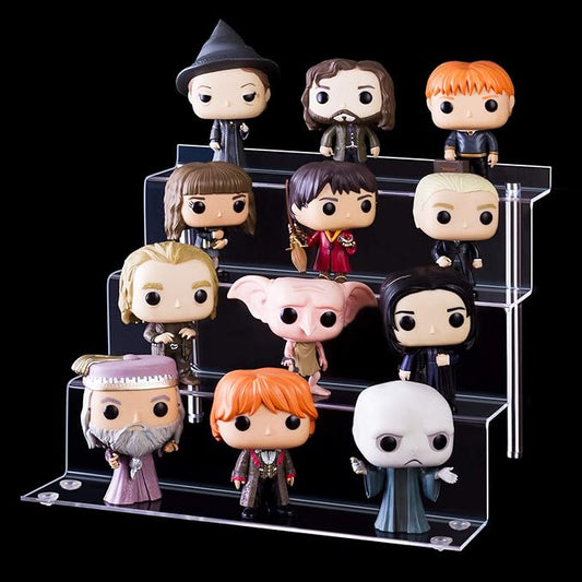 LileZbox 12 X 9 in Acrylic Display Risers Shelf for Pops Figures, Clear 4-Step Display Stand for Display Or Collection (large-4 pack)