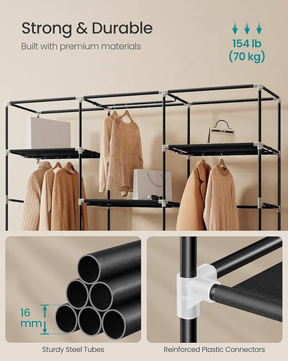 SONGMICS Portable Closet, Fabric Wardrobe, Clothes Rack with Shelves, Pockets, Large Capacity, 4 Hanging Rods, 74.4 x 17.7 x 70.9 Inches, Black URYG011BZ02