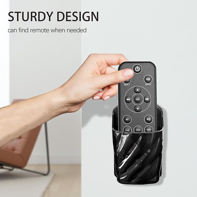 Remote Control Holder Wall Mount 4Pcs Stylish Organizer ABS Plastic Storage Box for TV AC Fan Remotes, No-Drill Adhesive or Screw Installation for Bedroom Headboard Office (Black)