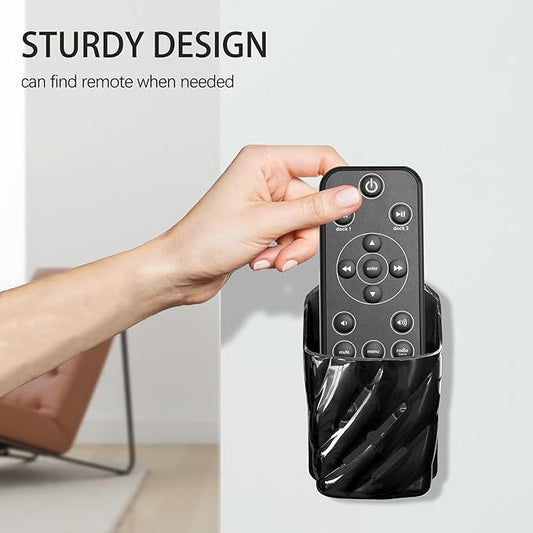 Remote Control Holder Wall Mount 4Pcs Stylish Organizer ABS Plastic Storage Box for TV AC Fan Remotes, No-Drill Adhesive or Screw Installation for Bedroom Headboard Office (Black)