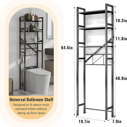 DOFIMATE Over The Toilet Storage Cabinet, Metal 3 Tier Bathroom Organizer Shelf, Stable Freestanding Above Toilet Stand, Black